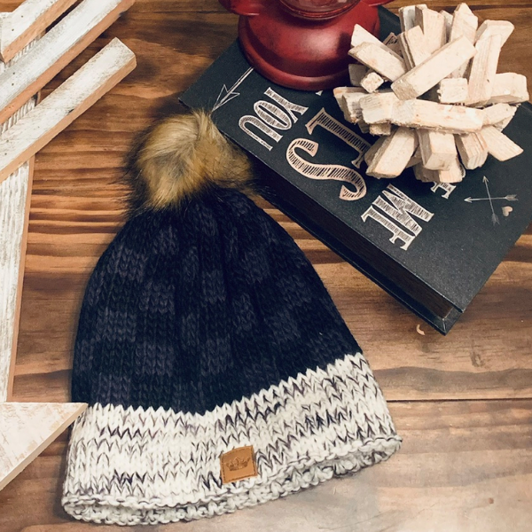 Black/Gray Buffalo Check Stocking Hat