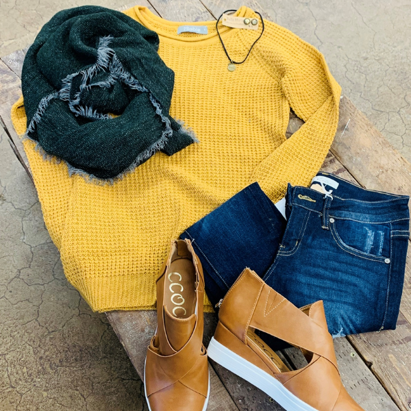 Mustard waffle knit sweater