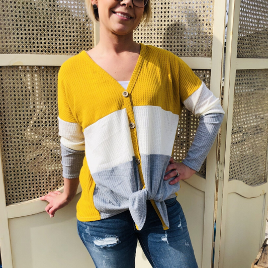Mustard Block Waffle Knit