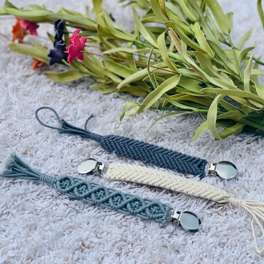 Macrame pacifier clips