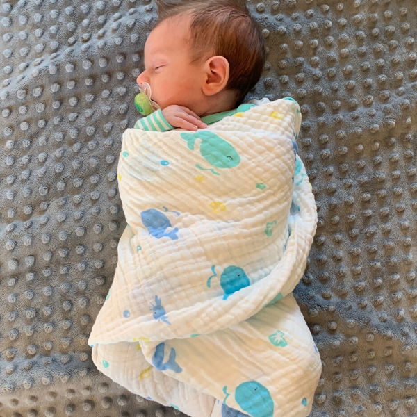 Whale muslin swaddle blanket