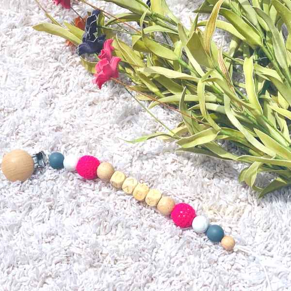 Wooden lettered pacifier clips