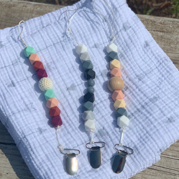 Geo Beaded Silicone pacifier clip