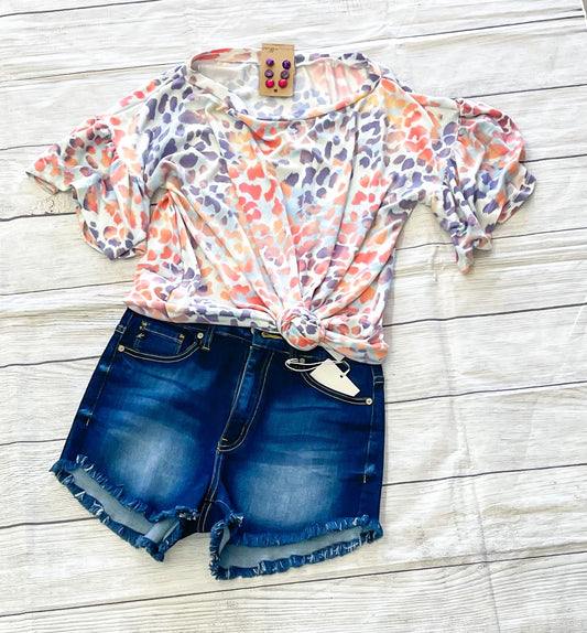 Rainbow leopard flutter shirt