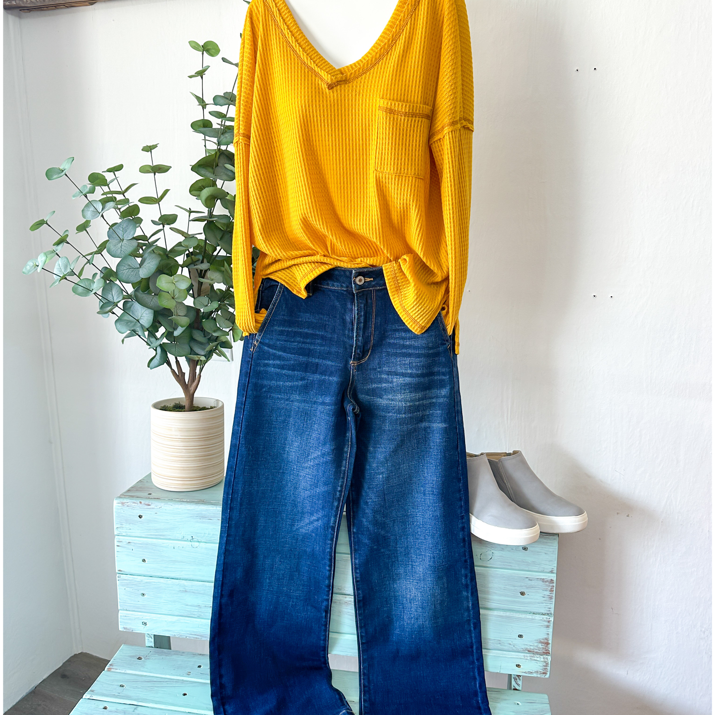 Waffle Drop Shoulder Top