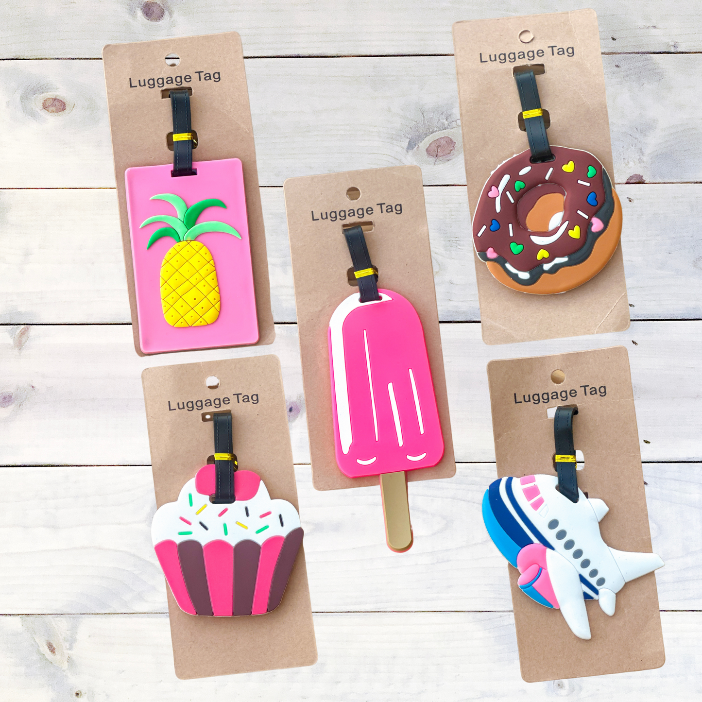 Bright Silicone Luggage Tags – Cute Travel ID Tags | Cupcake, Donut, Pineapple, Popsicle, Airplane