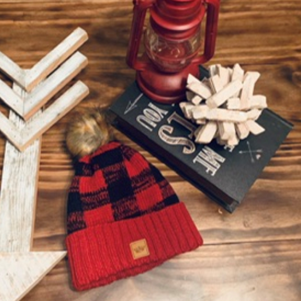 Black/Red Buffalo Check Stocking Hat