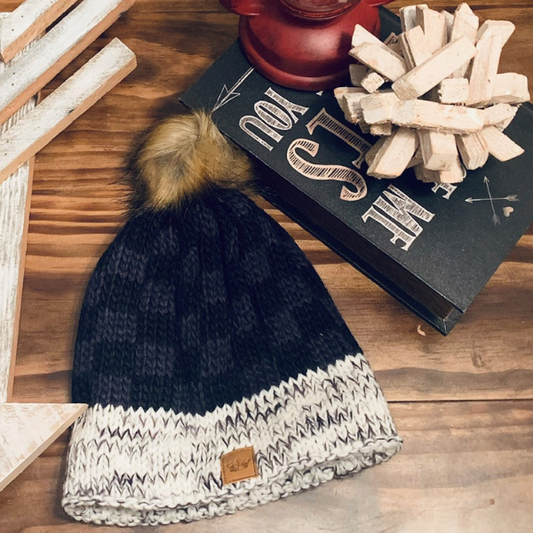 Black/Gray Buffalo Check Stocking Hat