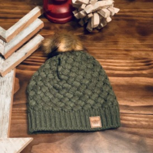 Olive crochet stocking hat