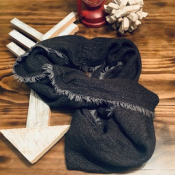 Gray fringe infinity scarf