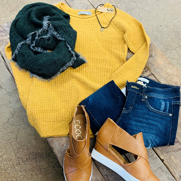 Mustard waffle knit sweater best sale