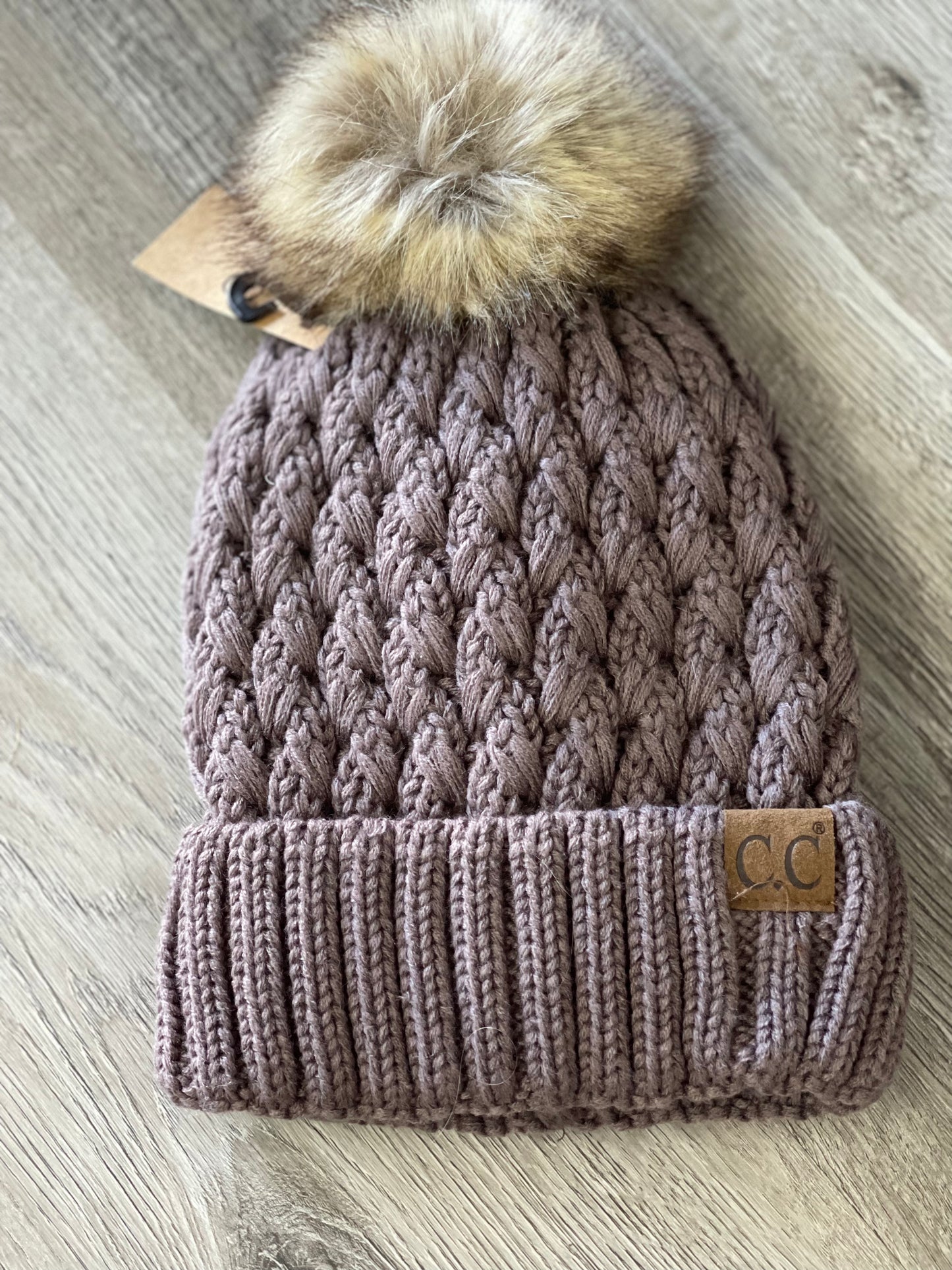 Cc lattice Pom beanie